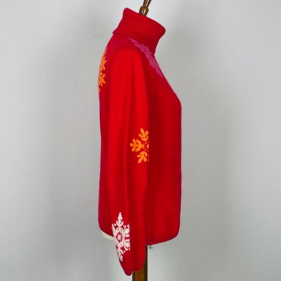 Vtg 90s Eddie Bauer Snowflake Intarsia Turtleneck Sweater Sz Tall M Red Angora - Picture 3 of 6